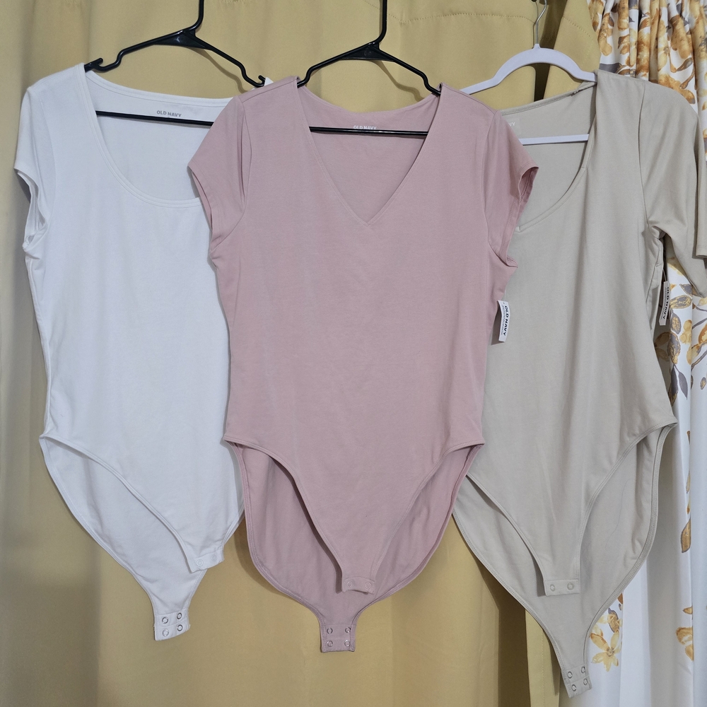 Elegant Women's V-Neck Bodysuit - Pink, White, Tan
